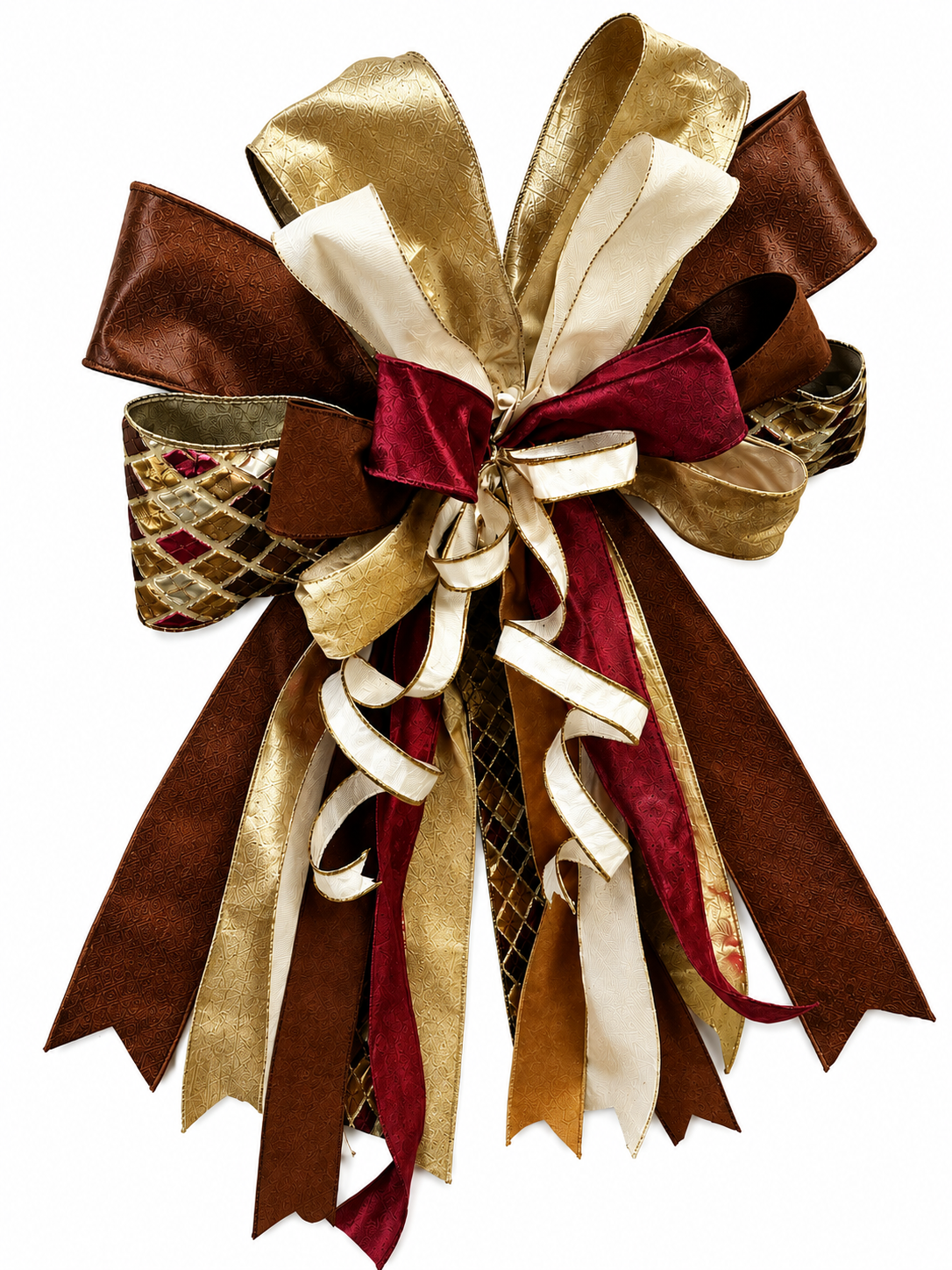 The Gilded Season Luxury Oversized Door Bow | Burgundy, Chocolate Brown, Ivory & Gold Statement Bow