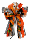 Pumpkin Finery Luxury Oversized Door Bow | Pumpkin Orange, Black, White & Green Statement Bow