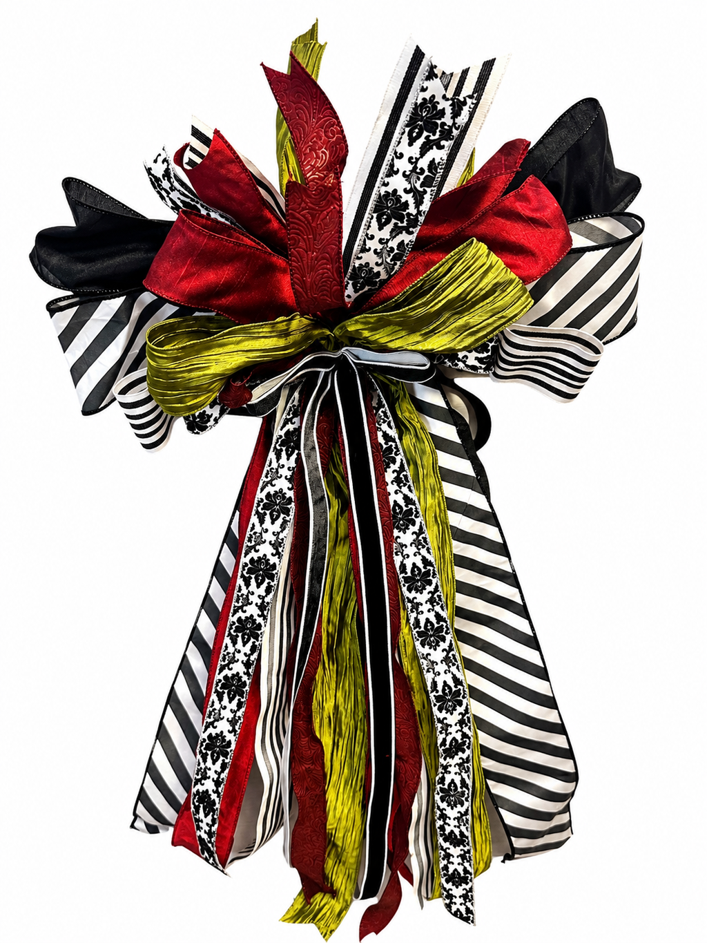 Midnight Masquerade Luxury Oversized Door Bow | Burgundy, Black, Lime & Ivory Statement Bow