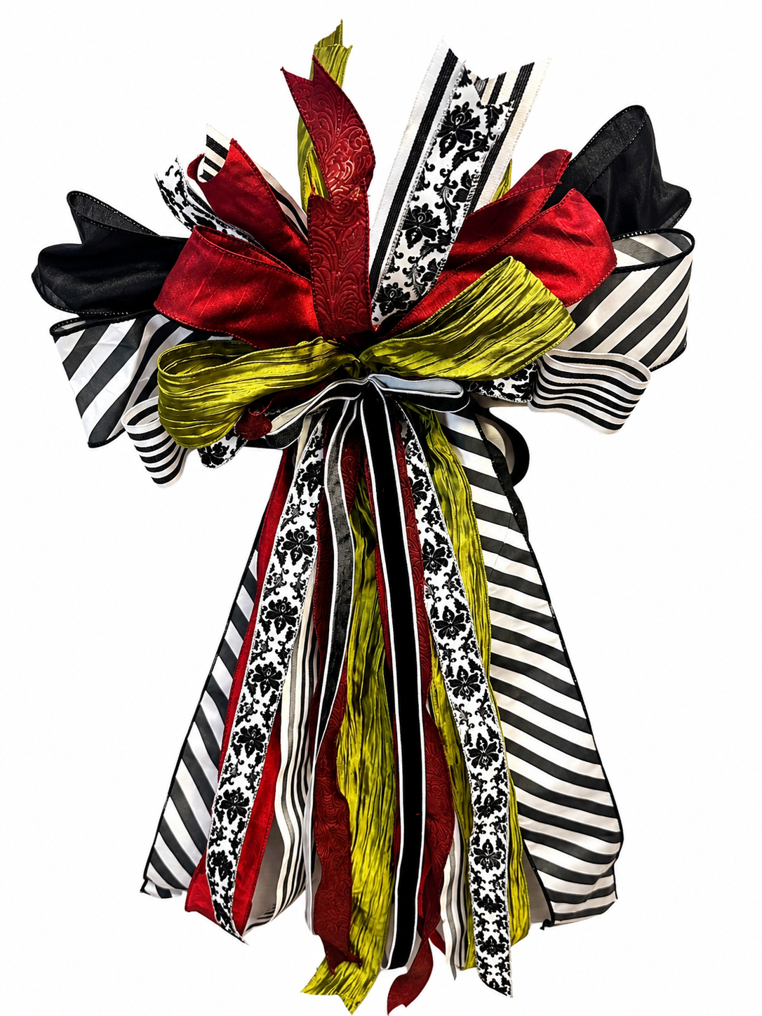 Midnight Masquerade Luxury Oversized Door Bow | Burgundy, Black, Lime & Ivory Statement Bow
