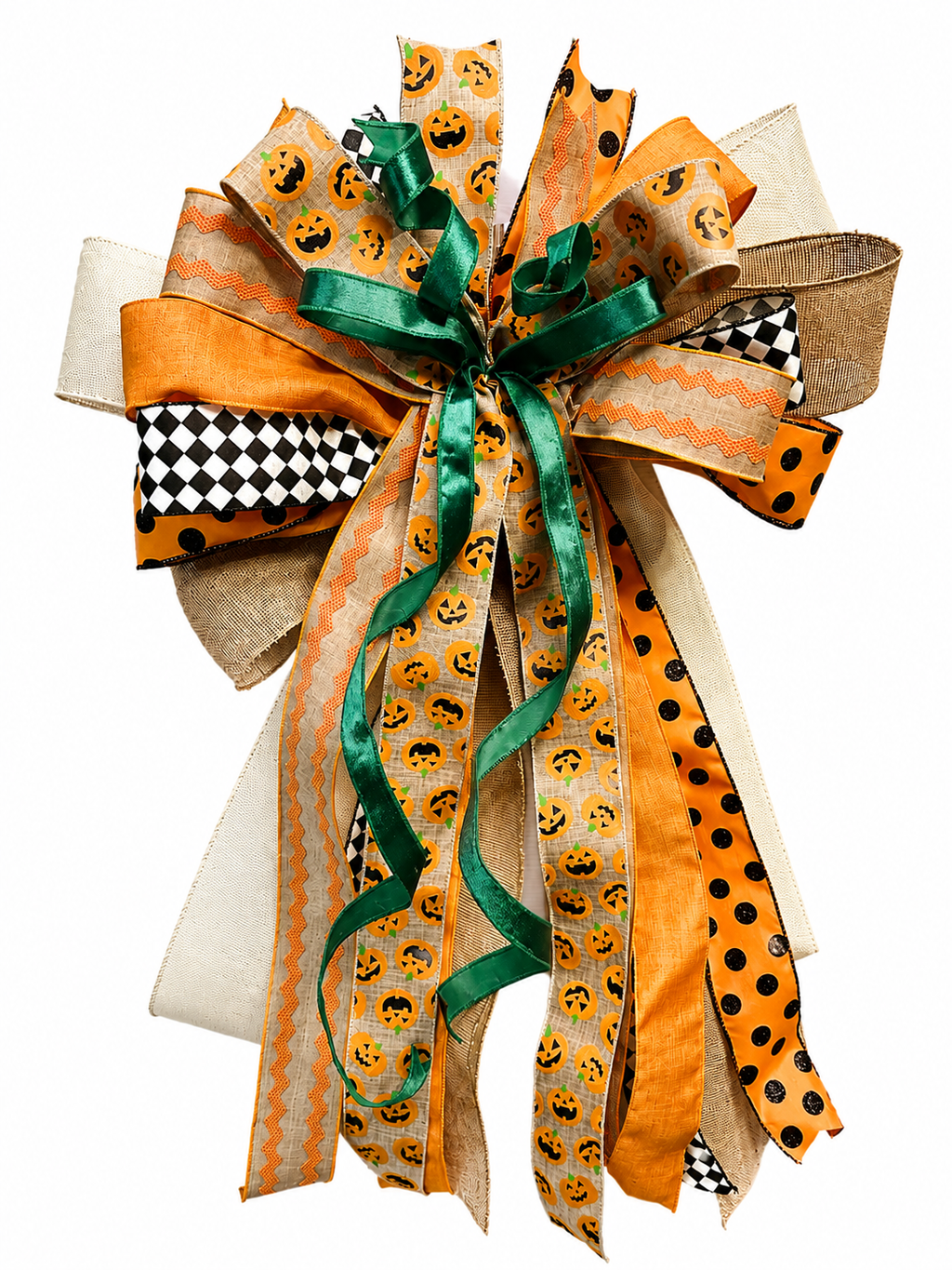 Pumpkin Court Luxury Oversized Door Bow | Pumpkin Orange, Emerald Green, Black & Natural Fall Statement Bow