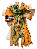 Pumpkin Court Luxury Oversized Door Bow | Pumpkin Orange, Emerald Green, Black & Natural Fall Statement Bow