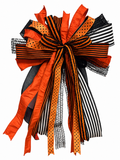 Enchanted Noir Luxury Oversized Door Bow | Orange, Black & White Halloween Statement Bow
