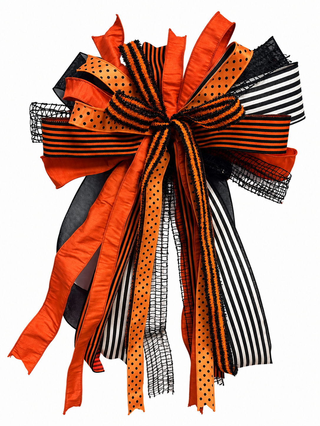Enchanted Noir Luxury Oversized Door Bow | Orange, Black & White Halloween Statement Bow