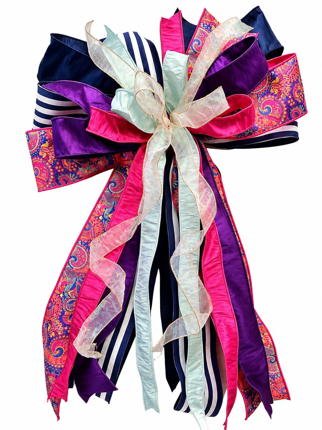 Autumn Enchantment Luxury Oversized Door Bow | Plum, Fuchsia, Navy & Soft Blue Statement Bow