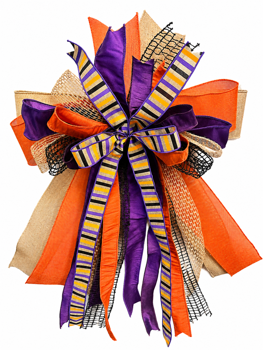 Meet Me After Midnight Luxury Oversized Door Bow | Purple, Orange & Gold Halloween Statement Bow