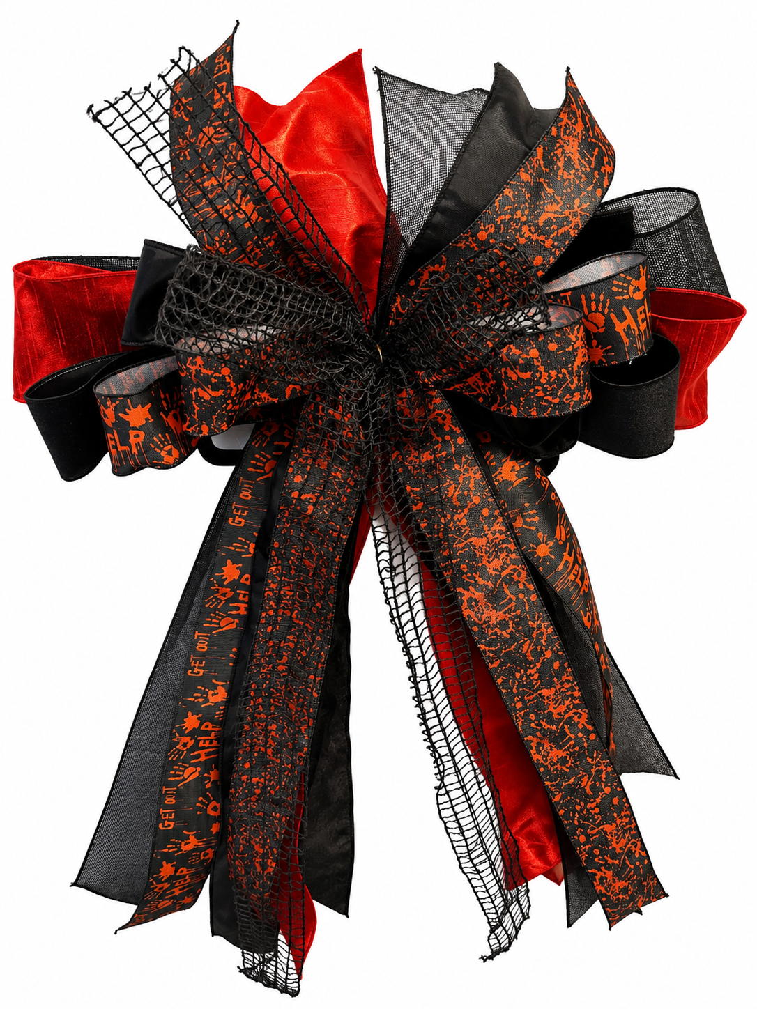 Something Wicked Luxury Oversized Door Bow | Black, Red & Orange Halloween Statement Bow