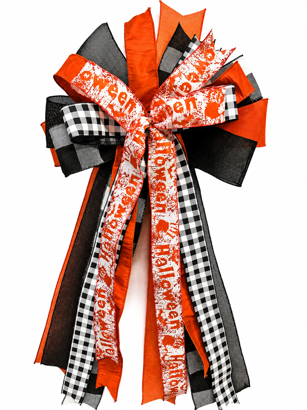 Haunted Hollow Luxury Oversized Door Bow | Orange, Black & White Halloween Statement Bow
