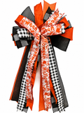 Haunted Hollow Luxury Oversized Door Bow | Orange, Black & White Halloween Statement Bow