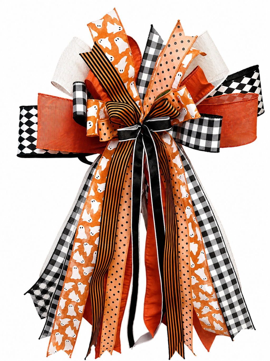 Ghoulish Glamour Luxury Oversized Door Bow | Orange, Black & White Halloween Statement Bow