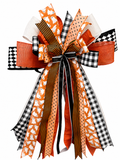 Ghoulish Glamour Luxury Oversized Door Bow | Orange, Black & White Halloween Statement Bow