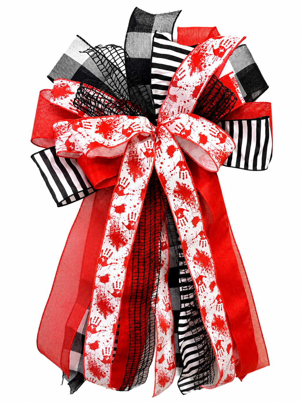 Dead of Night Luxury Oversized Door Bow | Blood Red, Black & White Halloween Statement Bow
