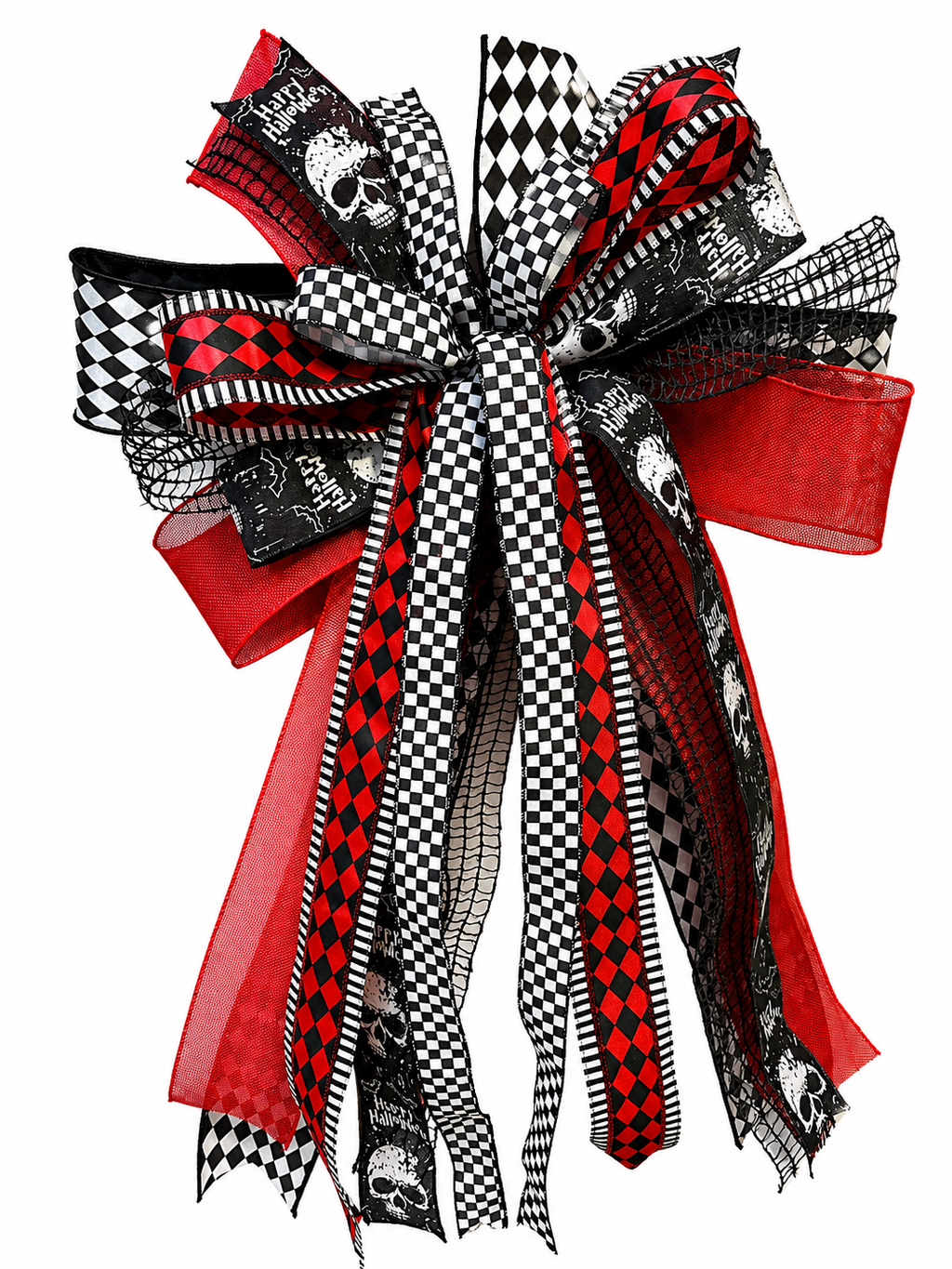 Graveyard Shift Luxury Oversized Door Bow | Black, Red & White Halloween Statement Bow