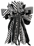 Belissima Luxury Oversized Door Bow | Black & White Damask, Stripes & Houndstooth Statement Bow