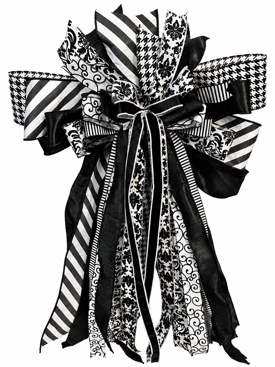 Belissima Luxury Oversized Door Bow | Black & White Damask, Stripes & Houndstooth Statement Bow
