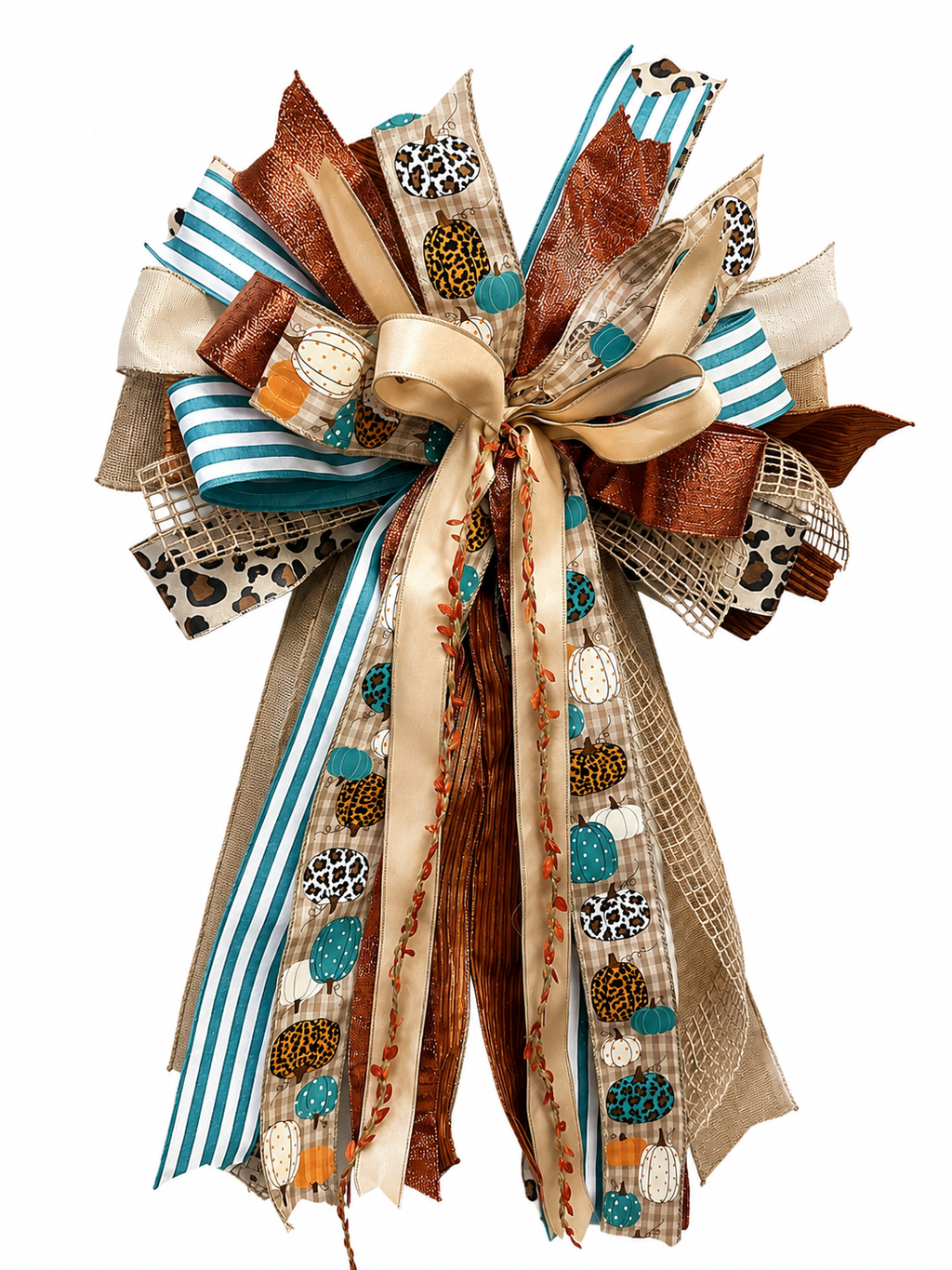 Harvest Glow | Luxury Oversized Fall Door Bow  | Copper, Turquoise, Ivory, Tan, Orange, Brown Statement Bow