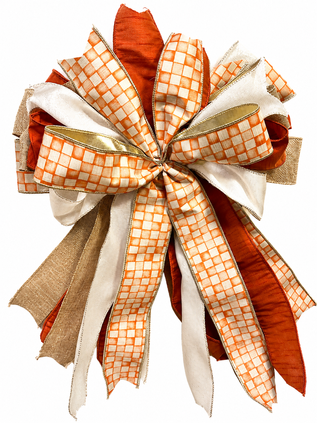 Whispering Autumn | Luxury Door Bow  | Orange, Ivory, Gold Statement Bow