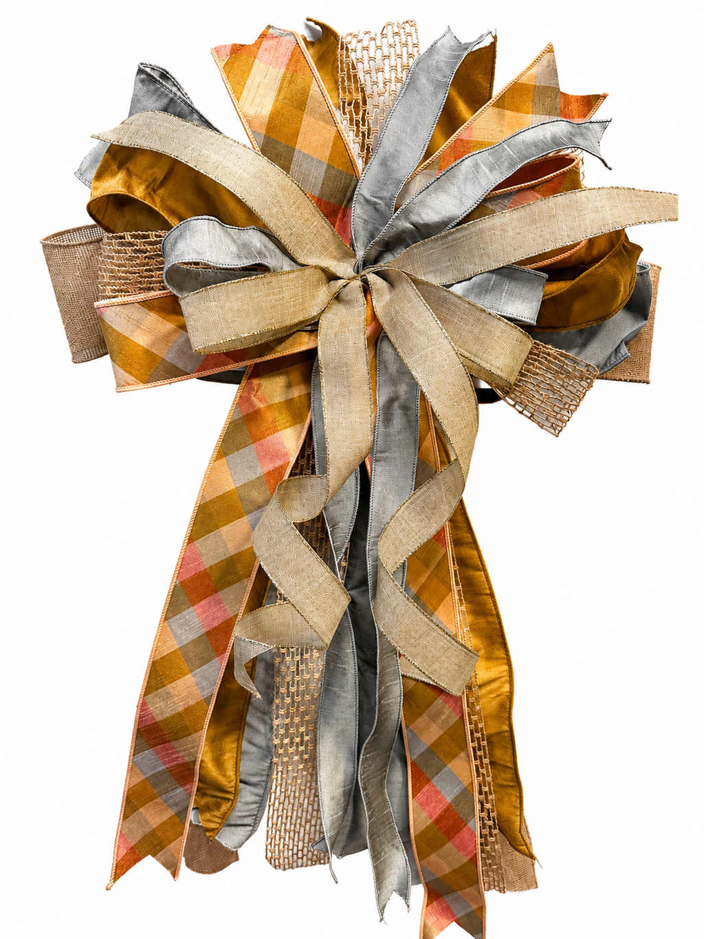 Whispering Wheat | Luxury Oversized Door Bow | Neutrals with Peach, Silver Gray & Tan Statement Bow