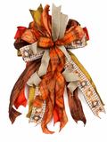 Broom & Briar Oversized Fall Door Bow / Orange, Brown, Tan / Scarecrow Print
