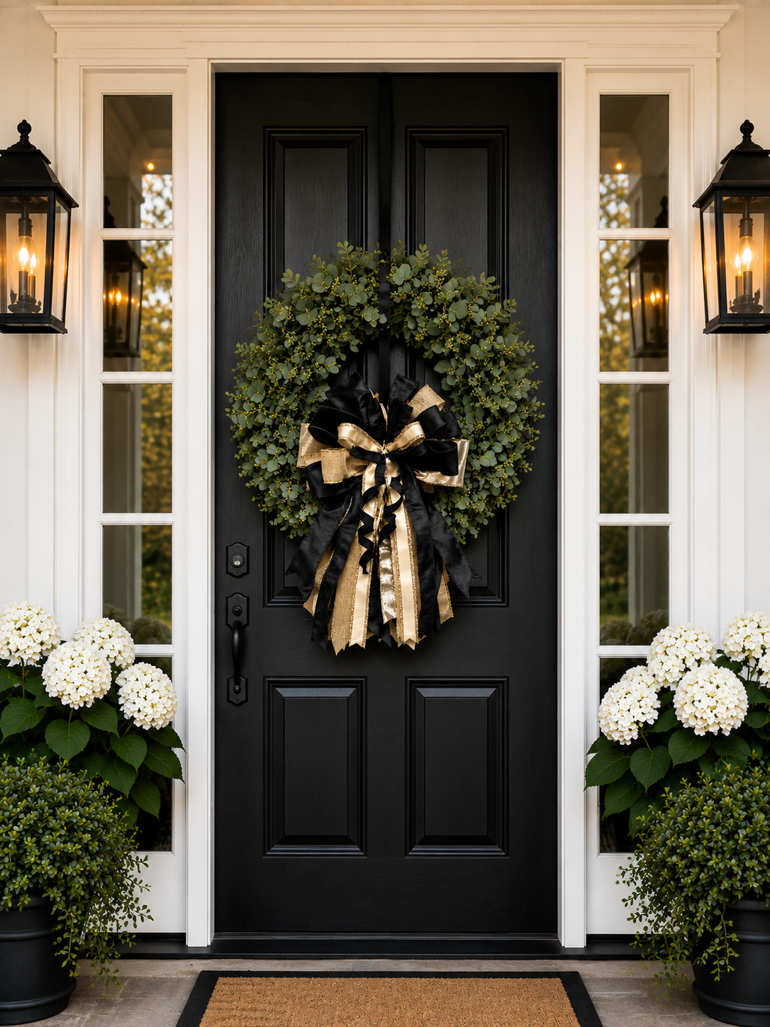 Champagne Noir | Luxury Oversized Door Bow  | Black & Gold Handcrafted Statement Bow