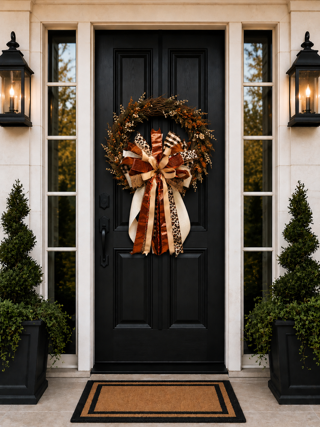 Copper Ember | Luxury Oversized Door Bow | Rich copper, champagne, ivory, caramel & brown tones handcrafted in this statement bow