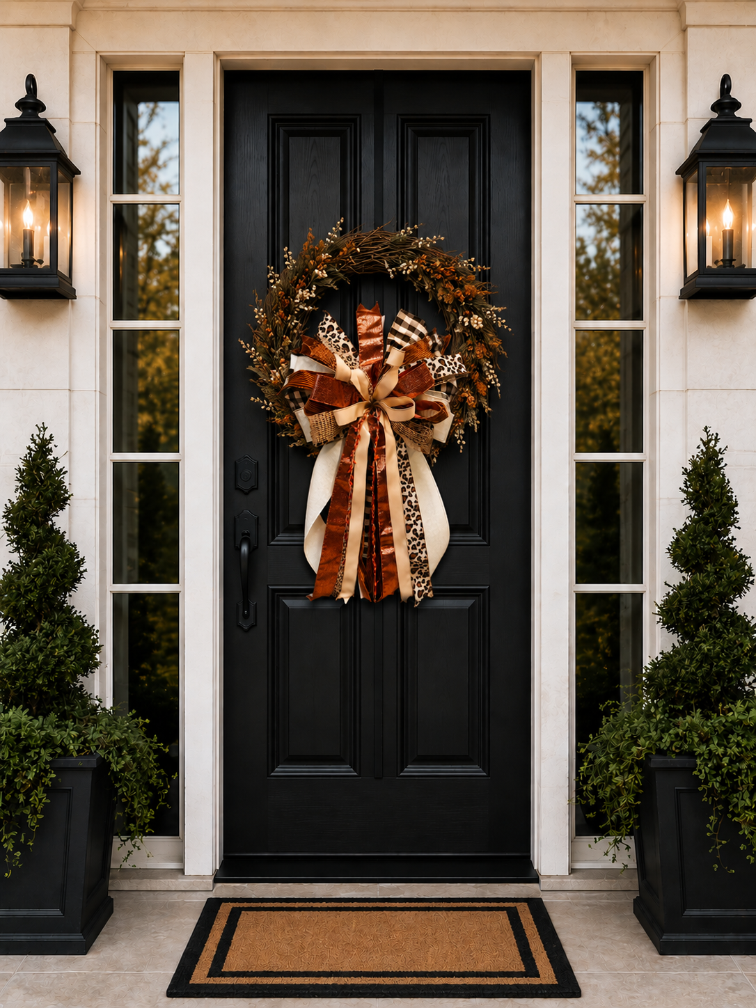 Copper Ember | Luxury Oversized Door Bow | Rich copper, champagne, ivory, caramel & brown tones handcrafted in this statement bow