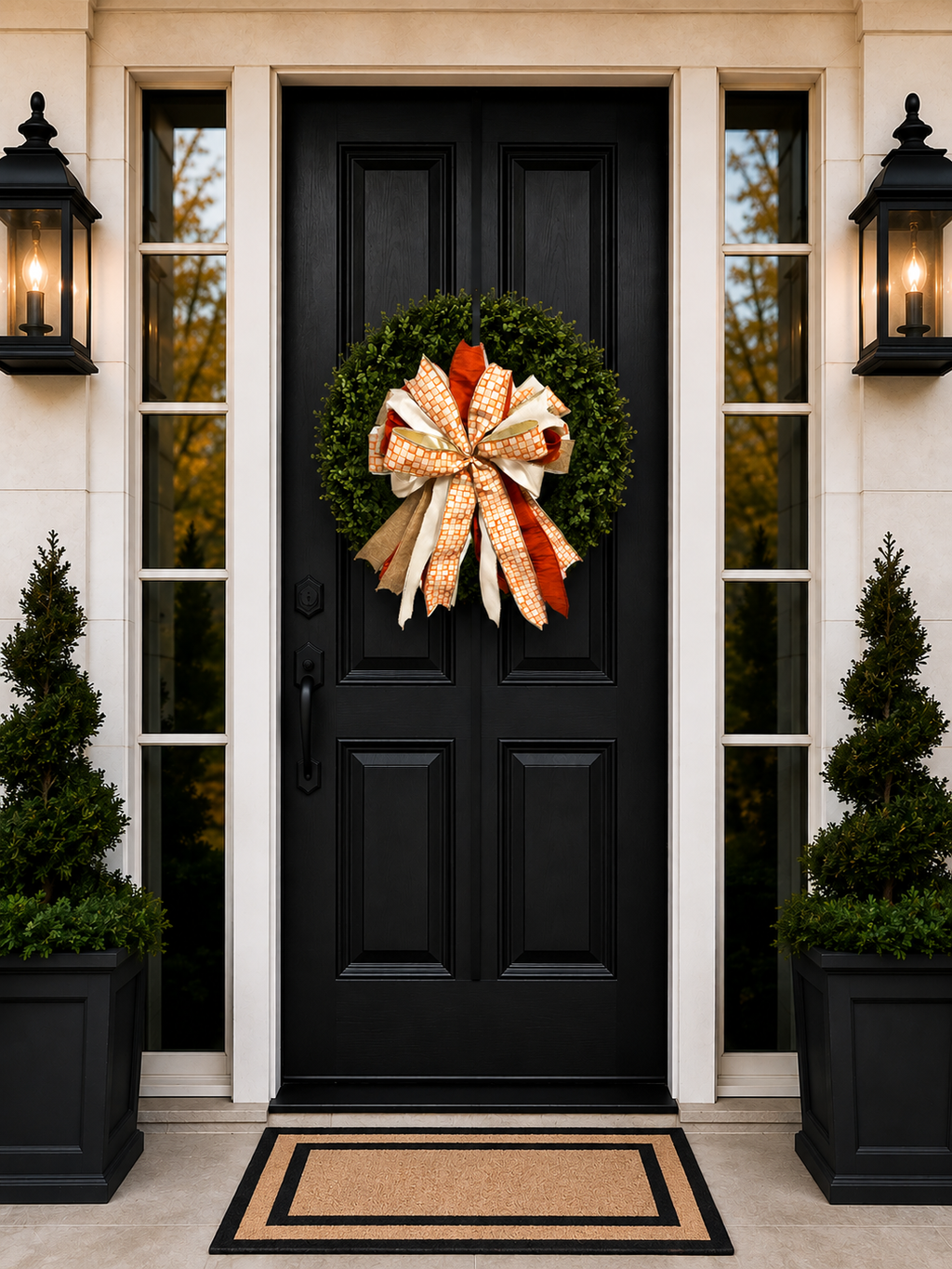 Whispering Autumn | Luxury Door Bow  | Orange, Ivory, Gold Statement Bow
