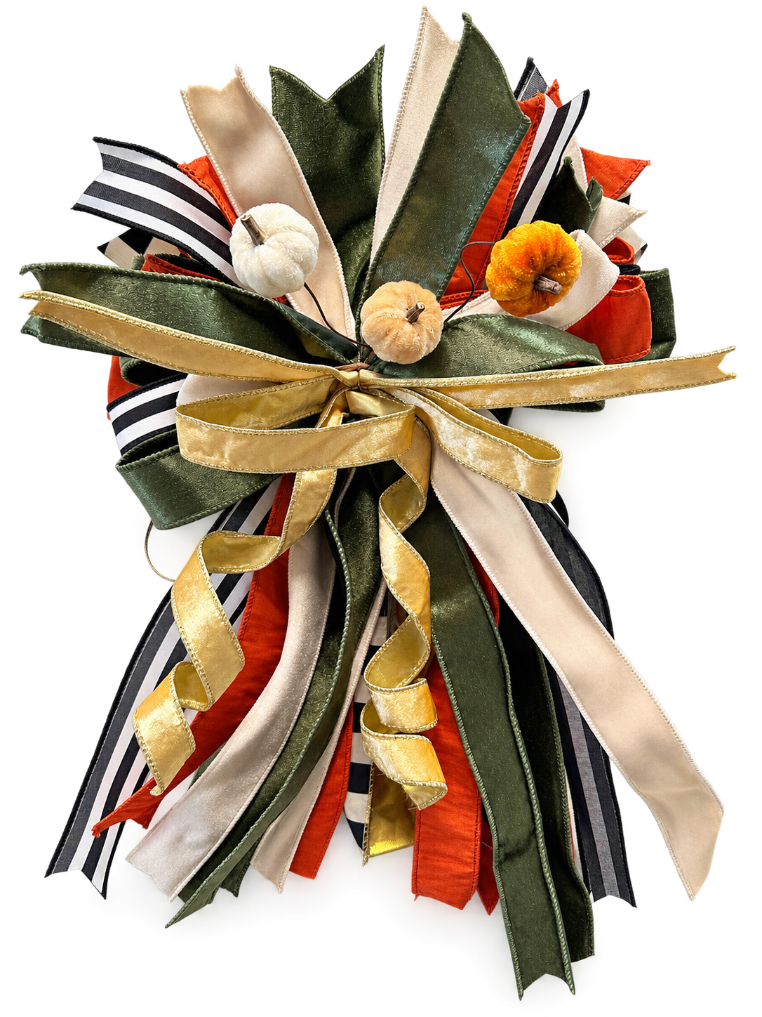 The Golden Season Medium Door Bow – Green, Orange, Gold & Cream Fall Statement Bow