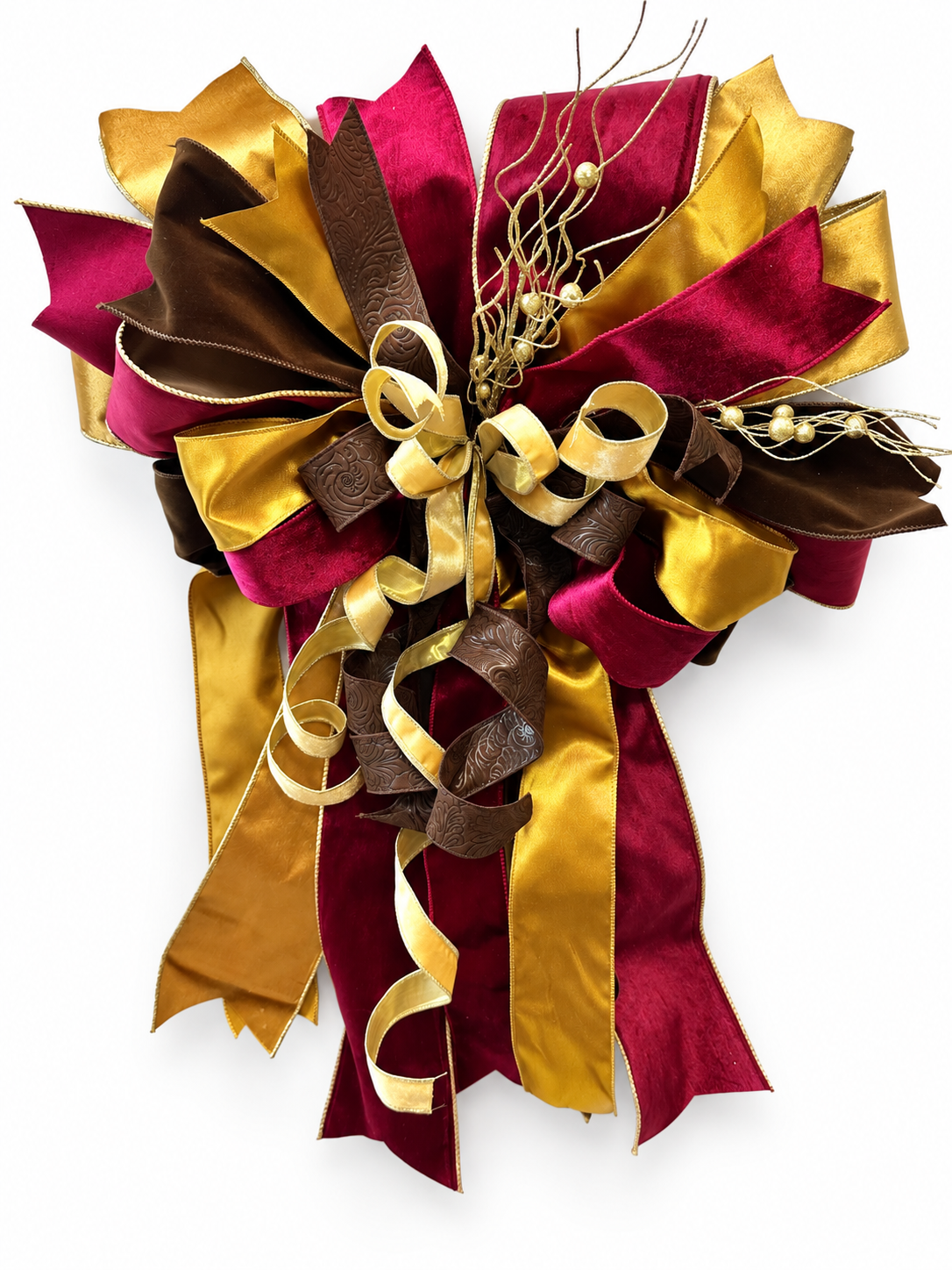 Autumn Luxe Luxury Oversized Door Bow – Burgundy, Gold & Chocolate Brown Fall Statement Bow