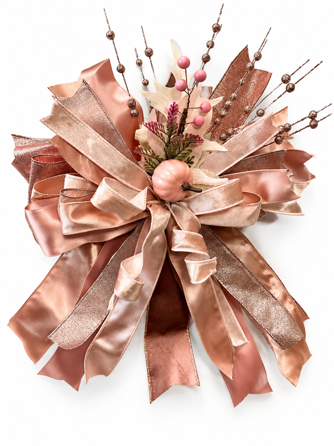 Autumn Serenade Medium Door Bow – Blush, Rose Gold & Champagne Fall Statement Bow