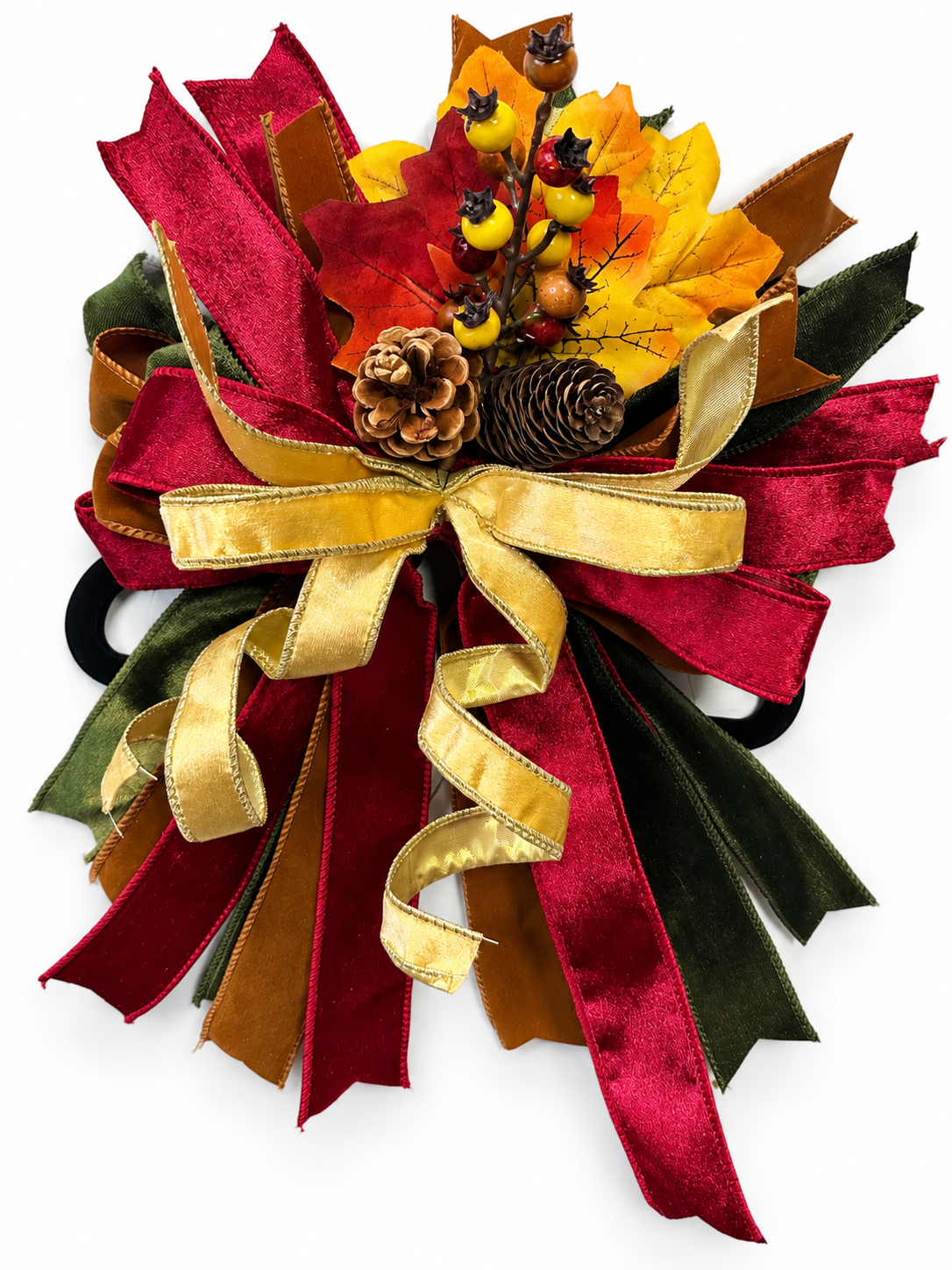 Autumn Estate Medium Door Bow – Burgundy, Gold & Forest Green Fall Statement Bow