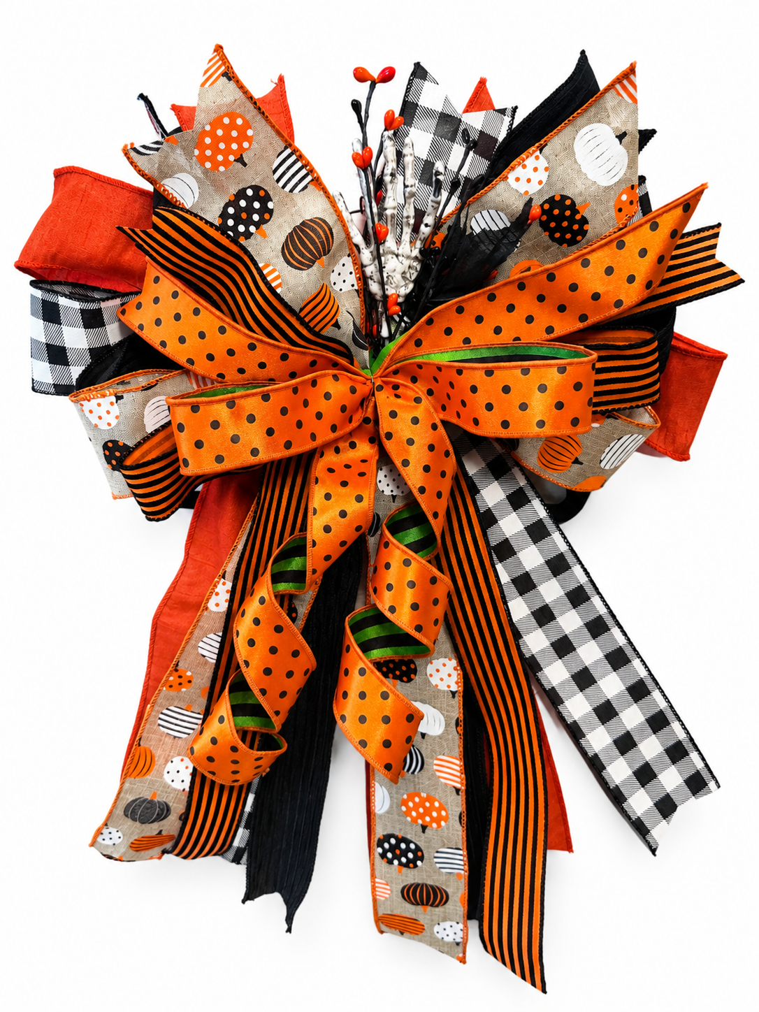 Pumpkinpalooza Medium Halloween Door Bow – Orange, Black & White Statement Bow