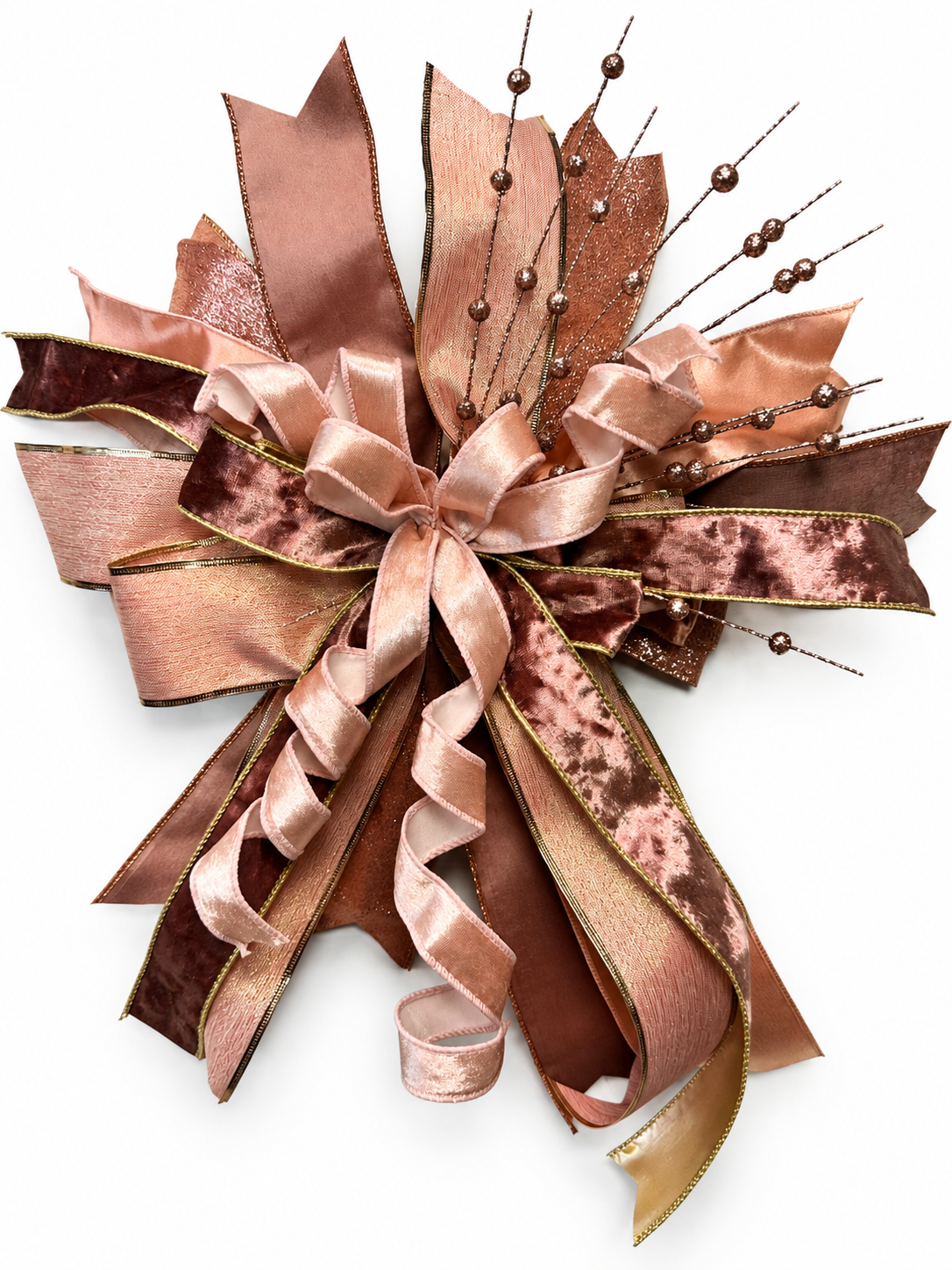 Candlelit Autumn Medium Door Bow – Blush, Rose Gold & Copper Fall Statement Bow