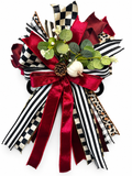 Autumn Finery Medium Door Bow – Burgundy, Black & White Fall Statement Bow