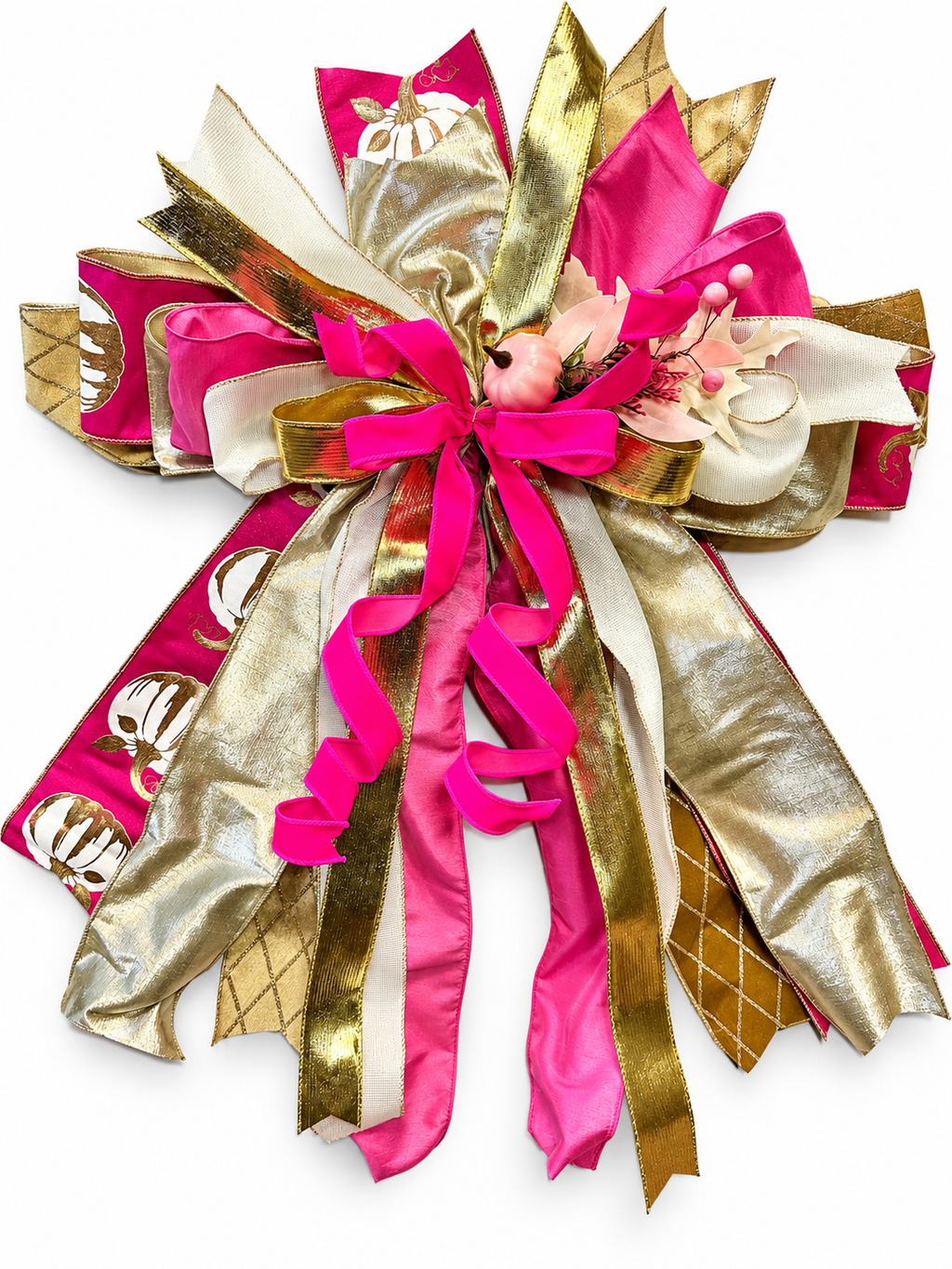 Autumn Grandeur Luxury Oversized Door Bow – Pink, Gold & Ivory Fall Statement Bow