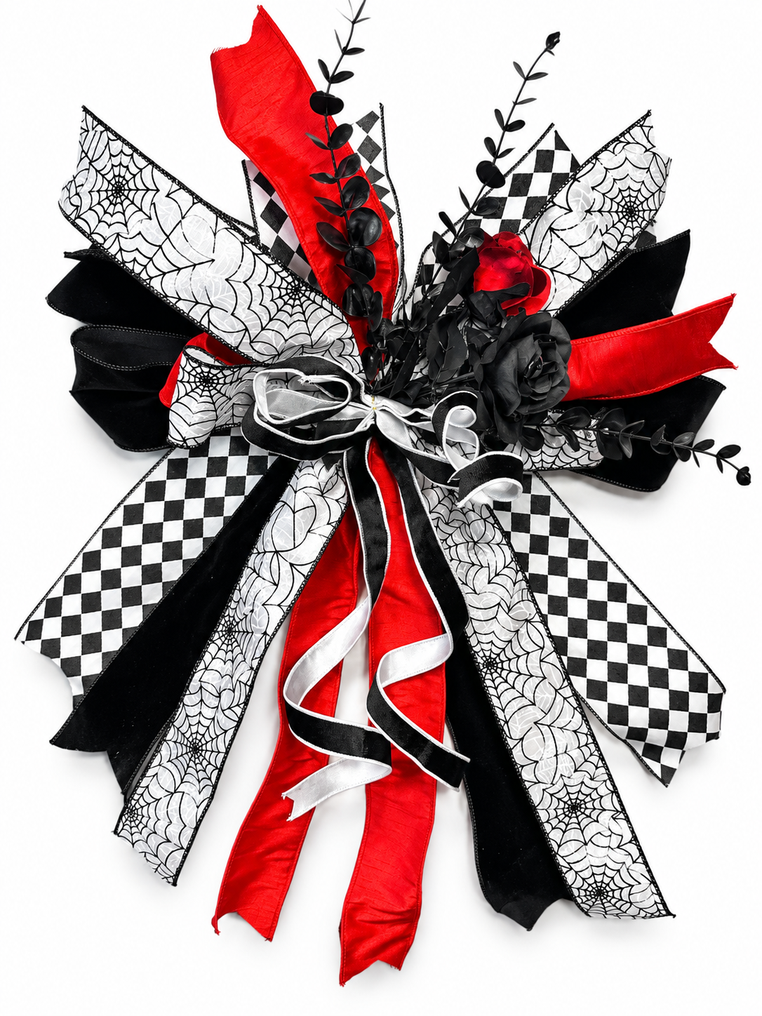 Black Widow Medium Halloween Door Bow – Red, Black & White Spider Statement Bow