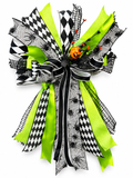 Wicked Web Luxury Oversized Door Bow – Lime Green, Black & White Halloween Statement Bow