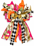 Maison Ember Luxury Oversized Door Bow – Hot Pink, Orange, Gold & Black Fall Statement Bow