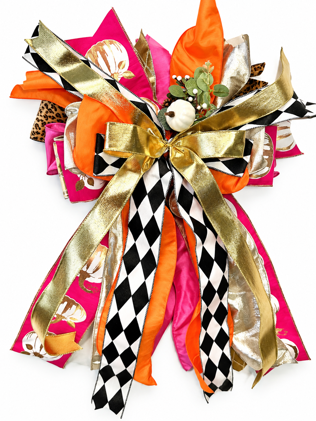 Maison Ember Luxury Oversized Door Bow – Hot Pink, Orange, Gold & Black Fall Statement Bow