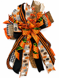 The Hidden Hollow Luxury Halloween Door Bow – Orange, Black & Lime Green Pumpkin Statement Bow