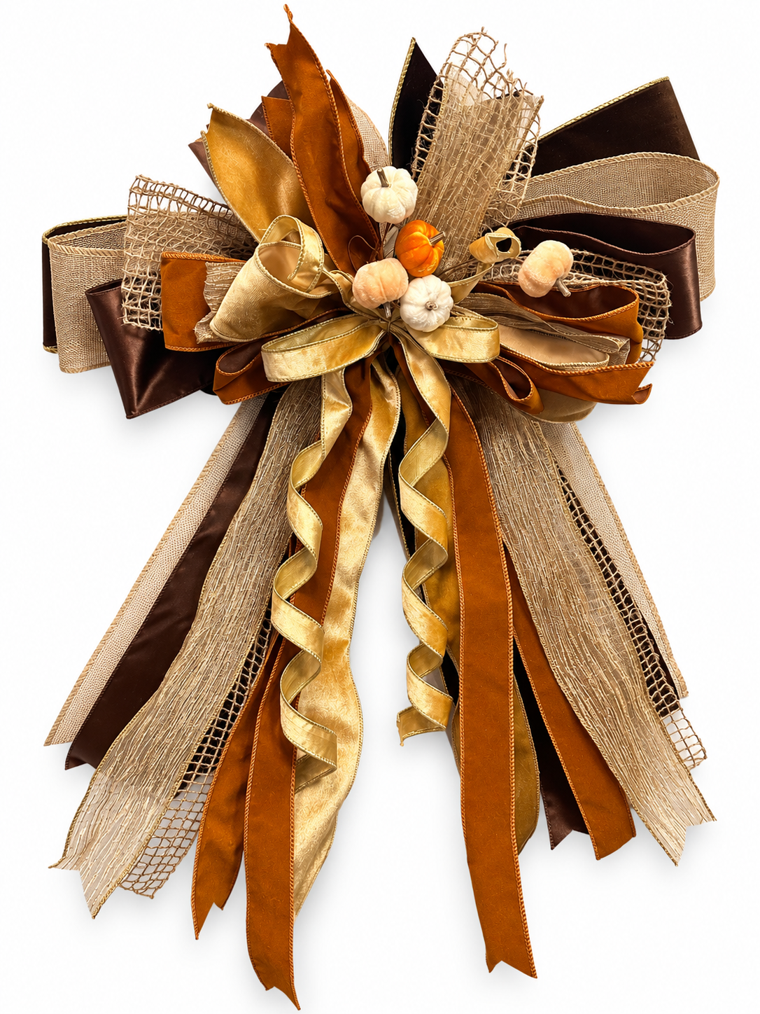 Chestnut & Champagne Luxury Oversized Door Bow – Brown, Gold & Champagne Fall Statement Bow