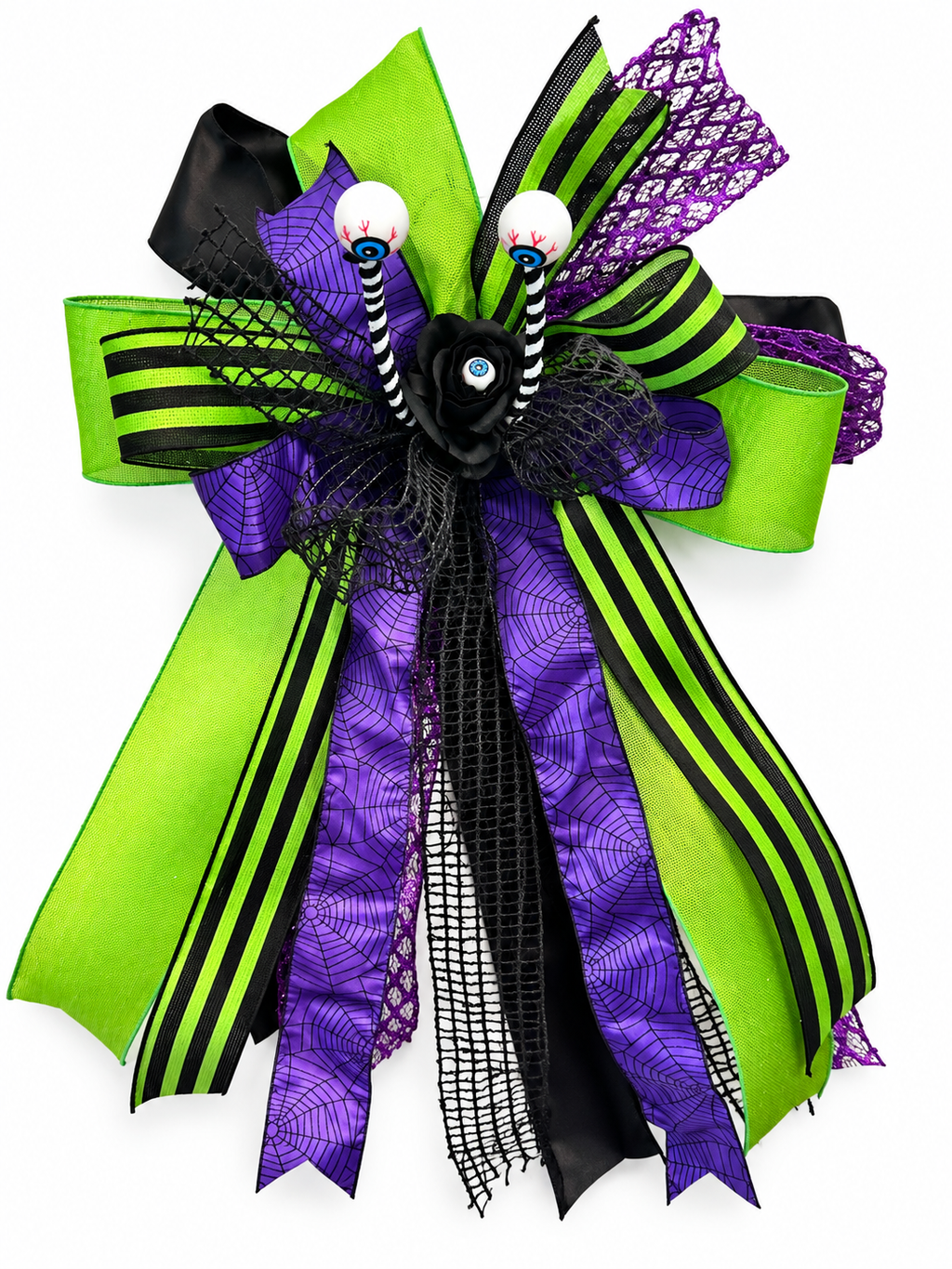 Hocus Pocus Luxury Oversized Door Bow – Black, Purple & Lime Green Halloween Statement Bow