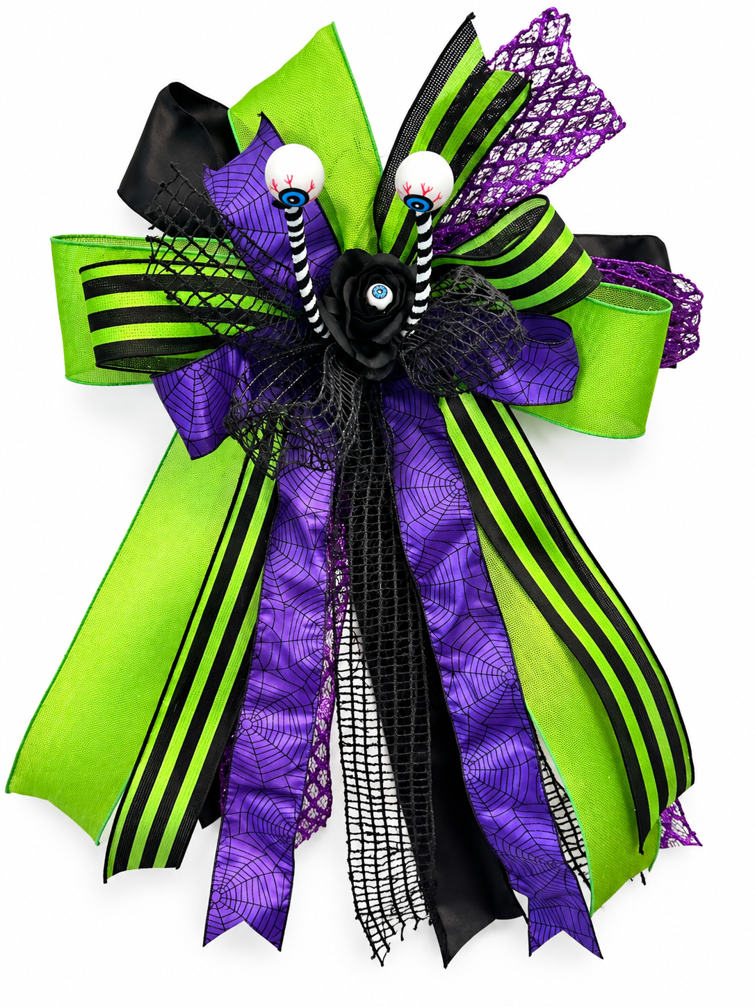 Hocus Pocus Luxury Oversized Door Bow – Black, Purple & Lime Green Halloween Statement Bow