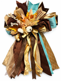 Autumn Reverie Luxury Oversized Door Bow – Turquoise, Chocolate Brown & Gold Fall Statement Bow