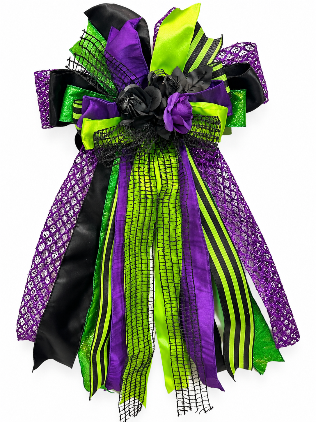 Little Bit Wicked Luxury Oversized Door Bow – Purple, Lime Green & Black Halloween Statement Bow
