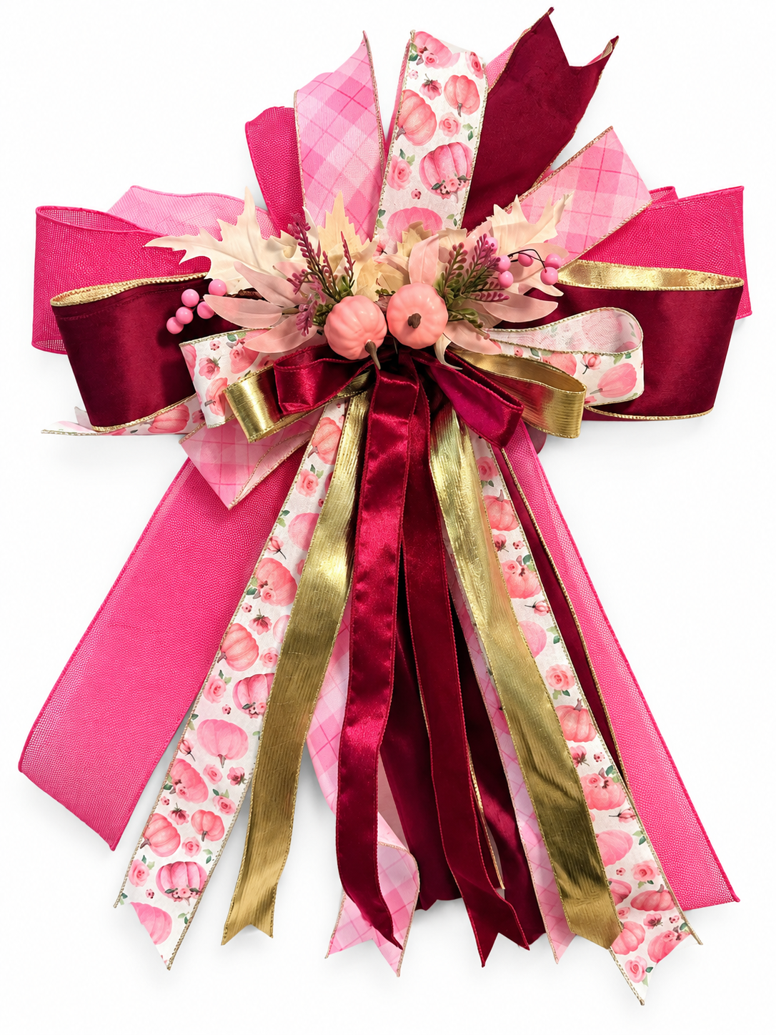 Pumpkin Parlour Luxury Oversized Door Bow – Pink, Burgundy & Gold Fall Statement Bow