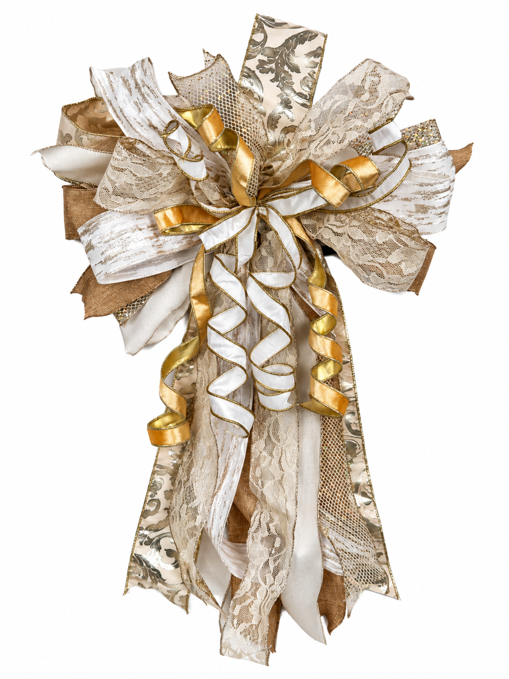 Champagne Wishes Luxury Oversized Door Bow | Ivory, Champagne & Gold Elegant Statement Bow
