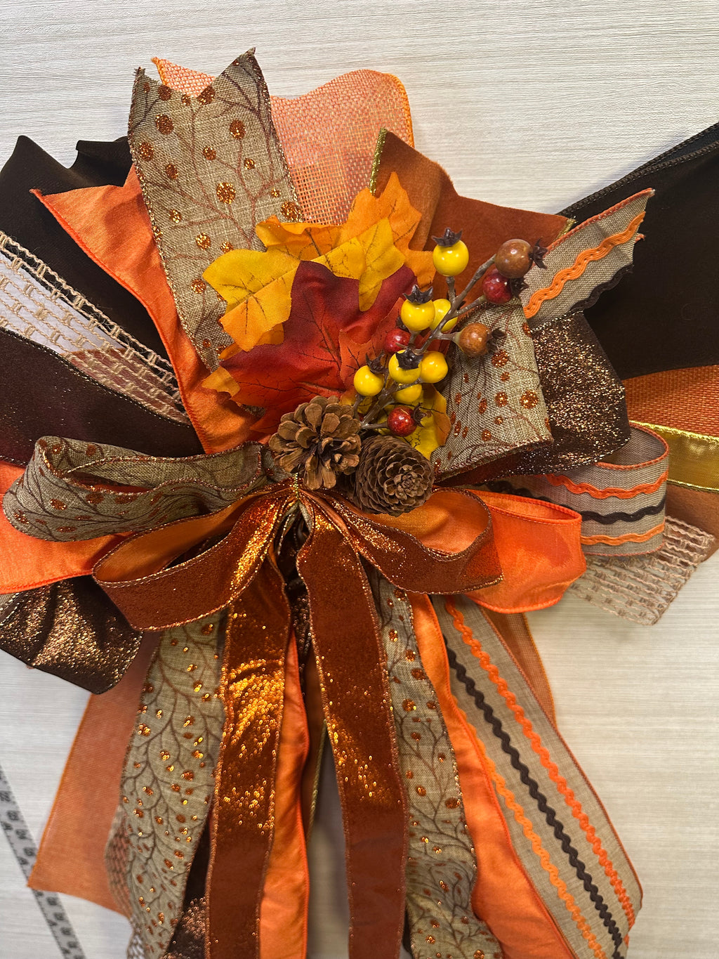 The Harvest Society Luxury Oversized Door Bow | Burnt Orange, Copper, Black & Autumn Statement Bow