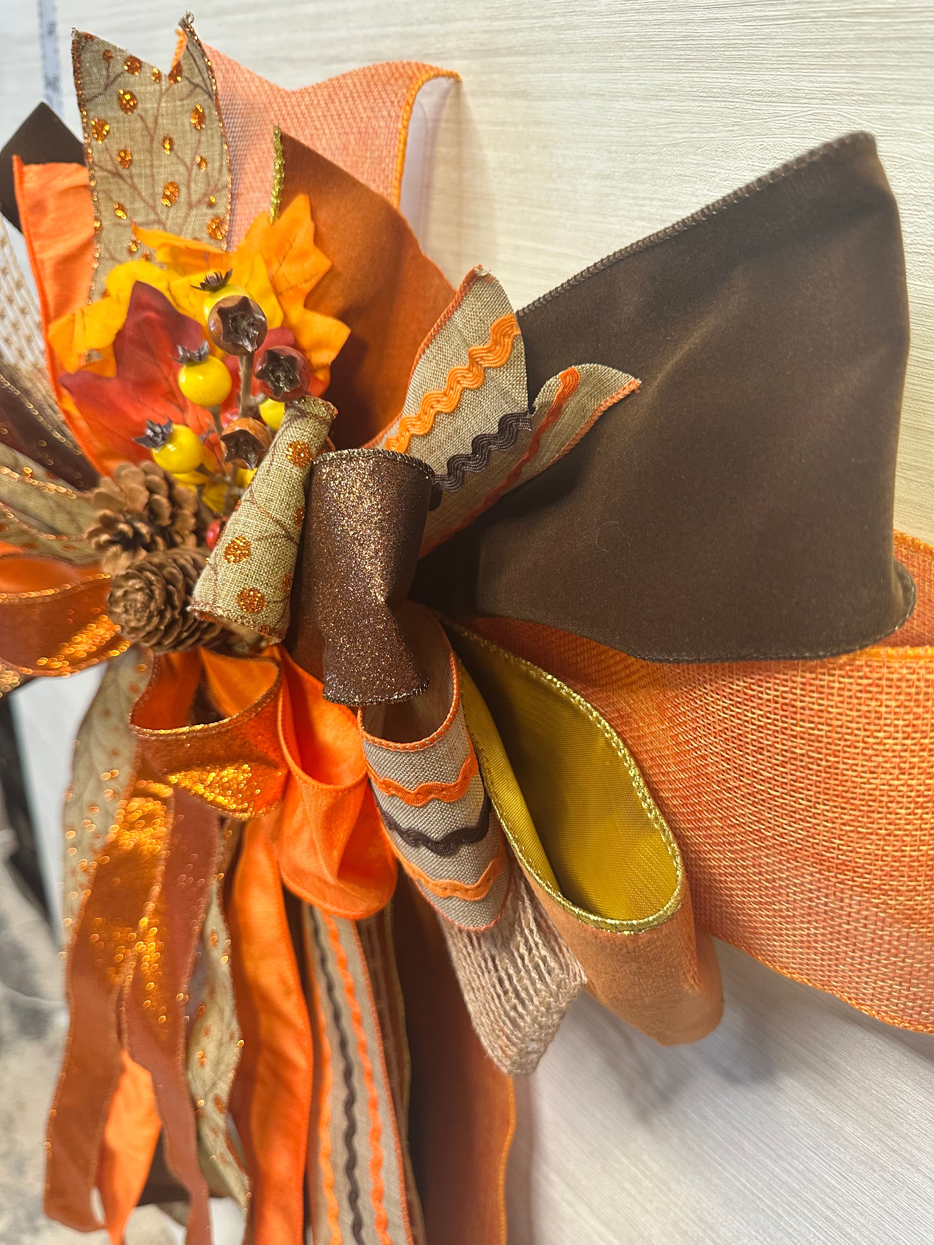 The Harvest Society Luxury Oversized Door Bow | Burnt Orange, Copper, Black & Autumn Statement Bow