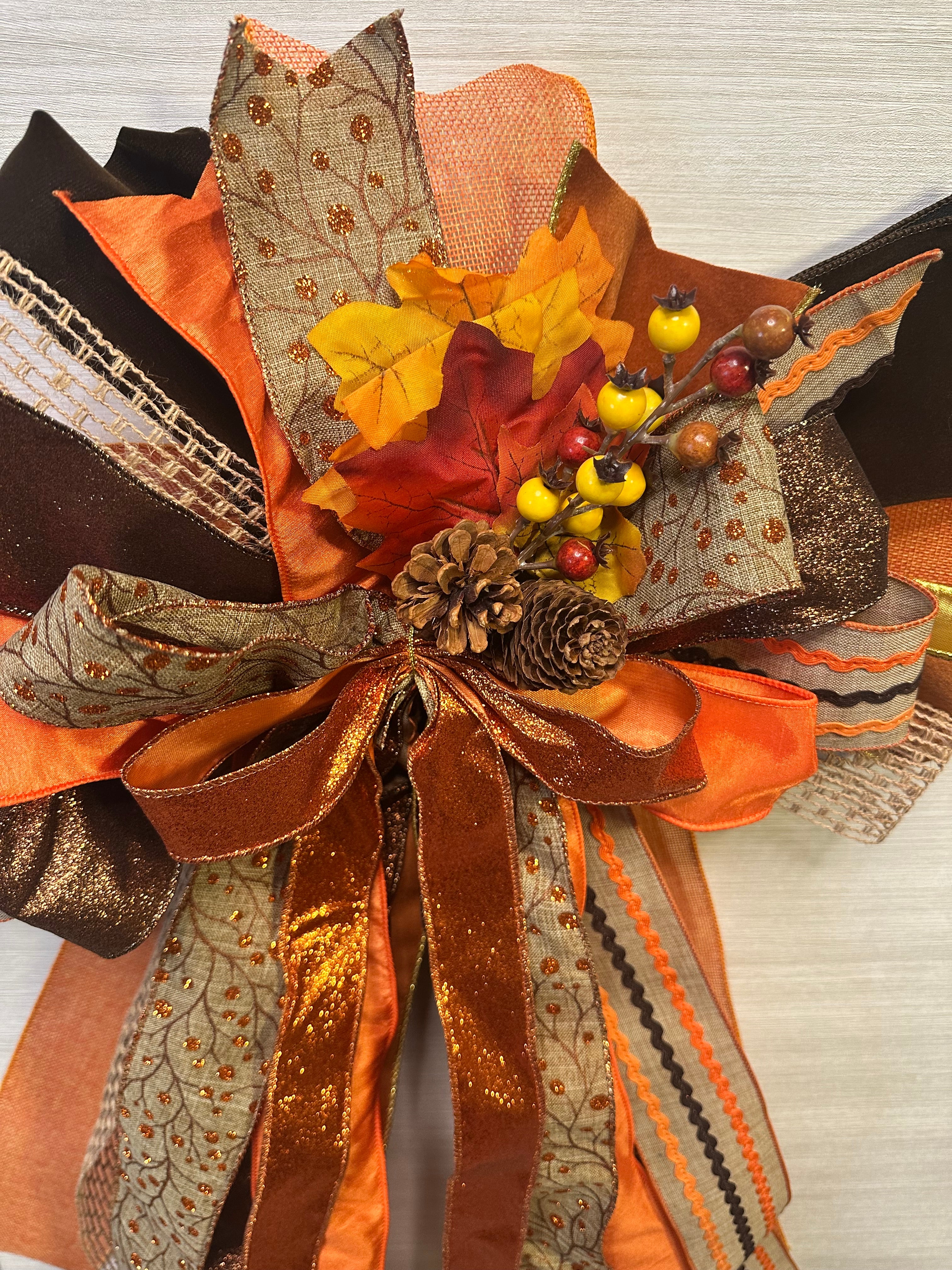 The Harvest Society Luxury Oversized Door Bow | Burnt Orange, Copper, Black & Autumn Statement Bow